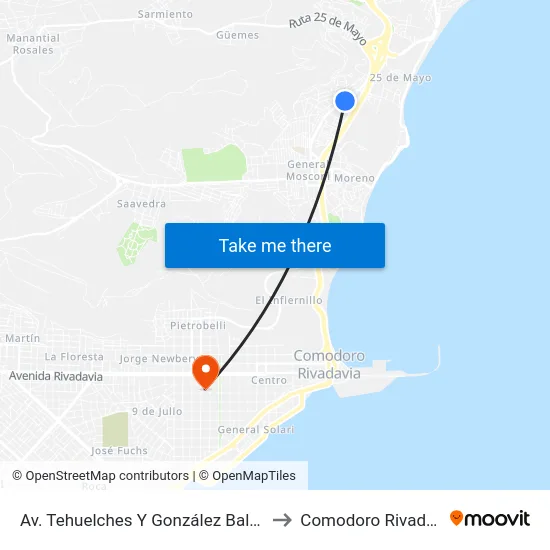 Av. Tehuelches Y González Balcarce to Comodoro Rivadavia map