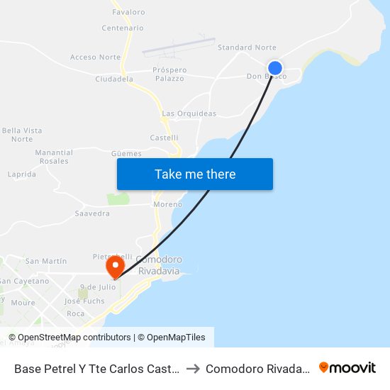 Base Petrel Y Tte Carlos Castillo to Comodoro Rivadavia map