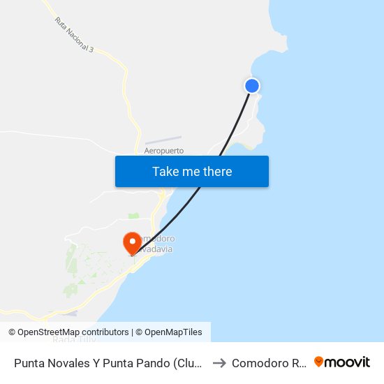 Punta Novales Y Punta Pando (Club Caleta Córdova) to Comodoro Rivadavia map