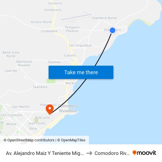 Av. Alejandro Maiz Y Teniente Miguel Gimenez to Comodoro Rivadavia map