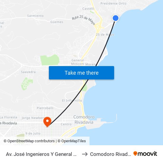 Av.  José Ingenieros Y General Hornos to Comodoro Rivadavia map