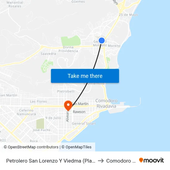 Petrolero San Lorenzo Y Viedma (Plaza Pedro Barros Seeber) to Comodoro Rivadavia map