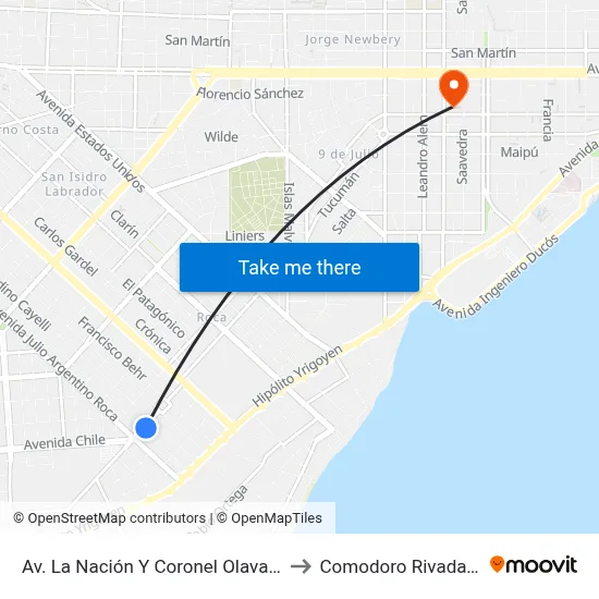 Av. La Nación Y Coronel Olavarria to Comodoro Rivadavia map