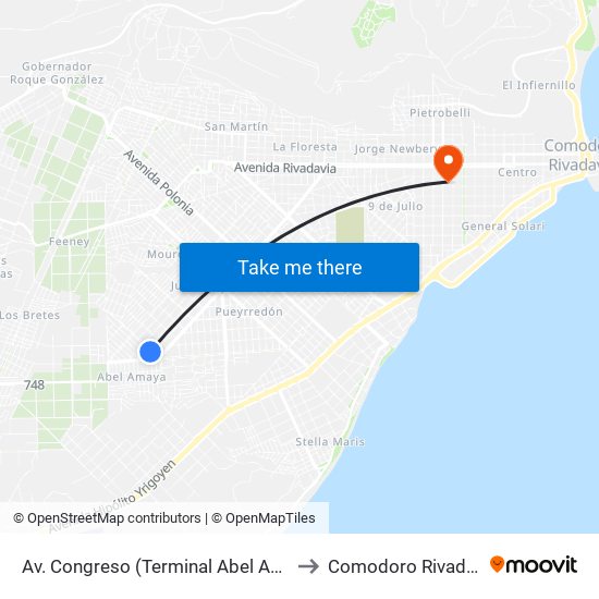 Av. Congreso (Terminal Abel Amaya) to Comodoro Rivadavia map