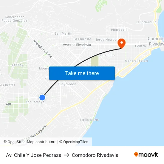 Av. Chile Y Jose Pedraza to Comodoro Rivadavia map
