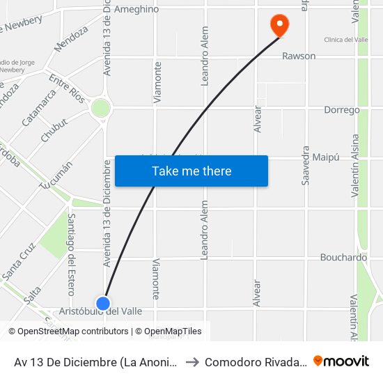 Av 13 De Diciembre (La Anonima) to Comodoro Rivadavia map