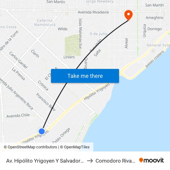 Av. Hipólito Yrigoyen Y Salvador Berardi to Comodoro Rivadavia map