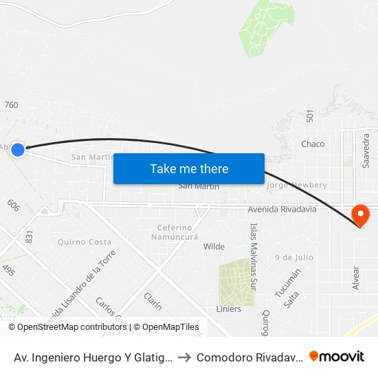 Av. Ingeniero Huergo Y Glatigni to Comodoro Rivadavia map