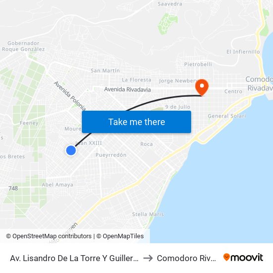 Av. Lisandro De La Torre Y Guillermo García to Comodoro Rivadavia map