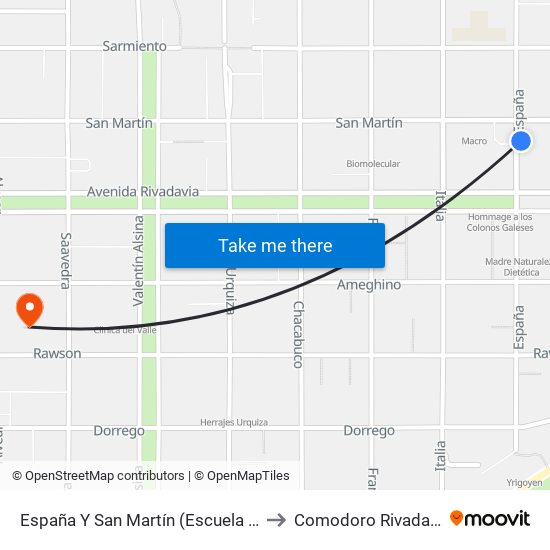 España Y San Martín (Escuela 83) to Comodoro Rivadavia map