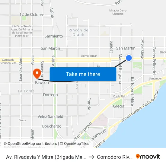 Av. Rivadavia Y Mitre (Brigada Mecanizada Ix) to Comodoro Rivadavia map