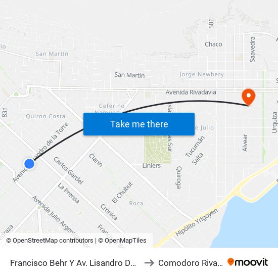Francisco Behr Y Av. Lisandro De La Torre to Comodoro Rivadavia map