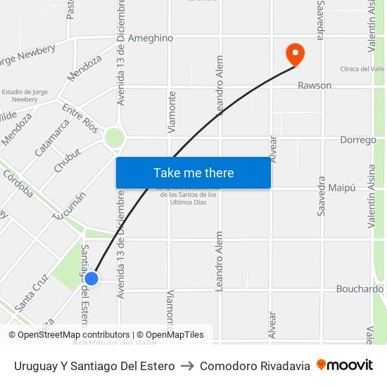 Uruguay Y Santiago Del Estero to Comodoro Rivadavia map