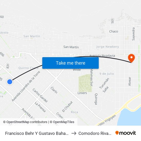 Francisco Behr Y Gustavo Bahamonde to Comodoro Rivadavia map