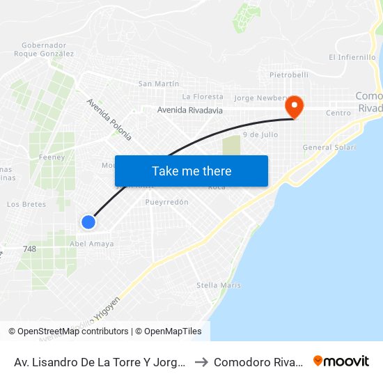 Av. Lisandro De La Torre Y Jorge Reyes to Comodoro Rivadavia map