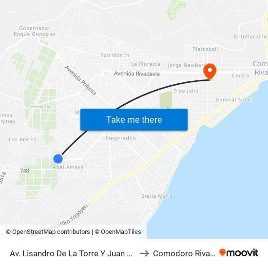 Av. Lisandro De La Torre Y Juan Mercorelli to Comodoro Rivadavia map