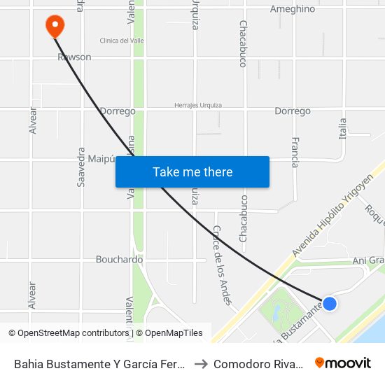 Bahia Bustamente Y García Fernández to Comodoro Rivadavia map