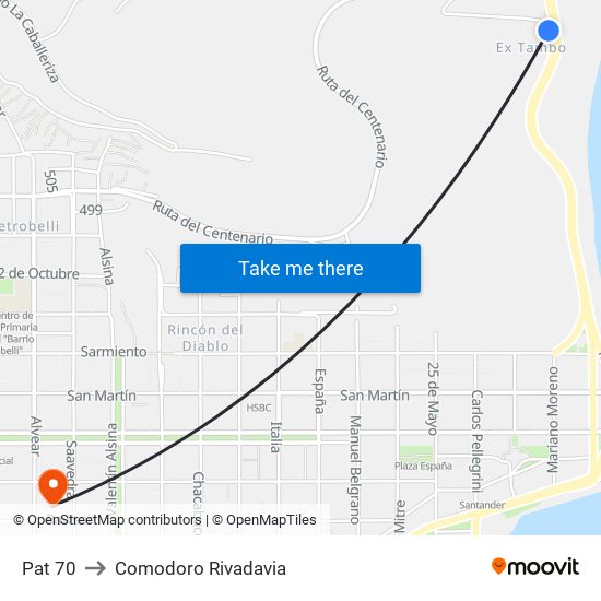 Pat 70 to Comodoro Rivadavia map