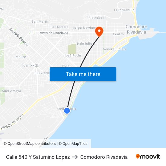 Calle 540 Y Saturnino Lopez to Comodoro Rivadavia map