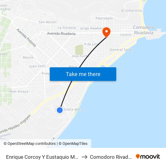 Enrique Corcoy Y Eustaquio Molina to Comodoro Rivadavia map