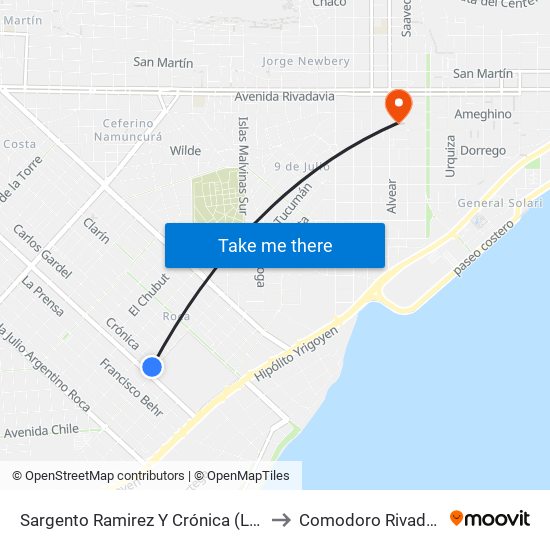 Sargento Ramirez Y Crónica (Liceo) to Comodoro Rivadavia map