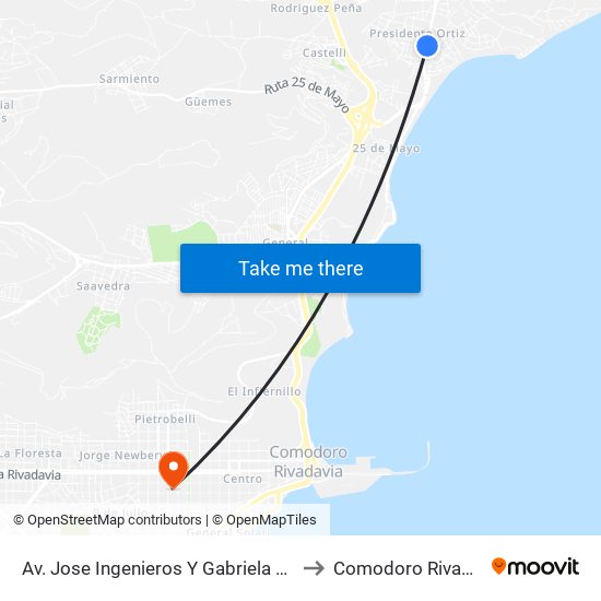 Av. Jose Ingenieros Y Gabriela Mistral to Comodoro Rivadavia map