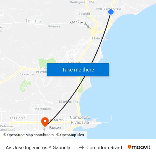 Av. Jose Ingenieros Y Gabriela Mistral to Comodoro Rivadavia map