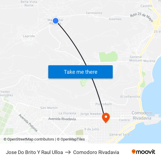 Jose Do Brito Y Raul Ulloa to Comodoro Rivadavia map