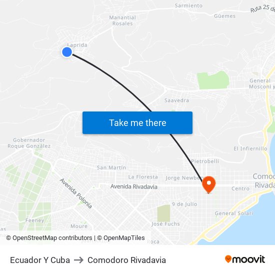 Ecuador Y Cuba to Comodoro Rivadavia map