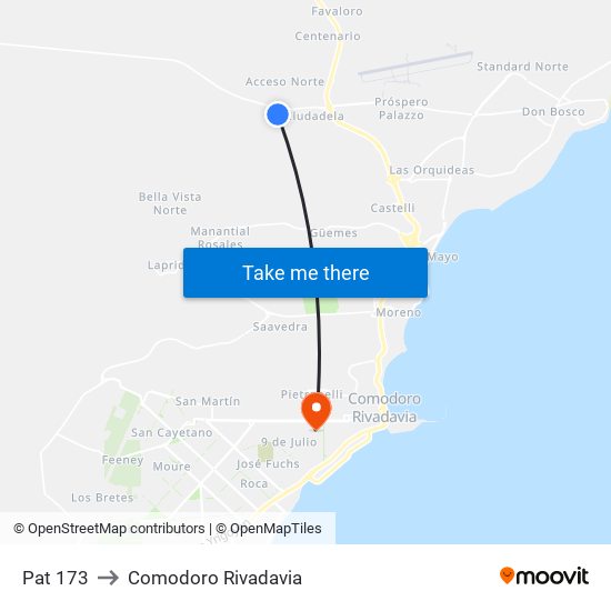 Pat 173 to Comodoro Rivadavia map