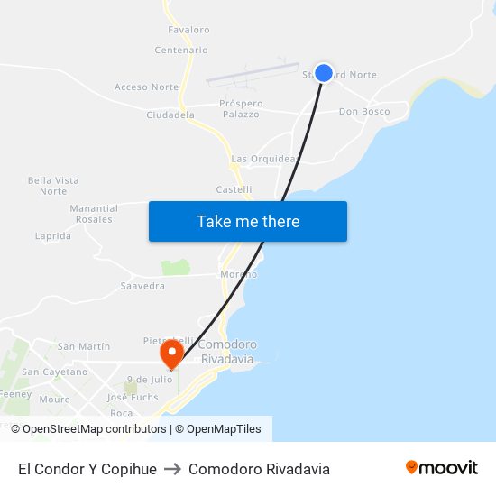 El Condor Y Copihue to Comodoro Rivadavia map