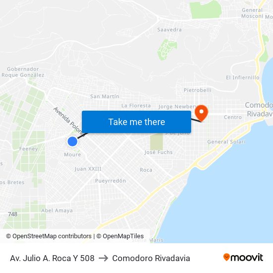 Av. Julio A. Roca Y 508 to Comodoro Rivadavia map