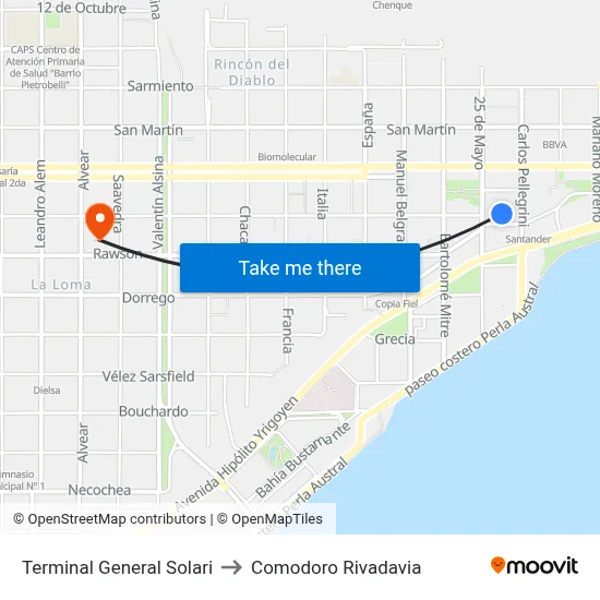 Terminal General Solari to Comodoro Rivadavia map