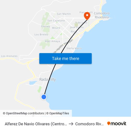 Alferez De Navio Olivares (Centro De Salud) to Comodoro Rivadavia map