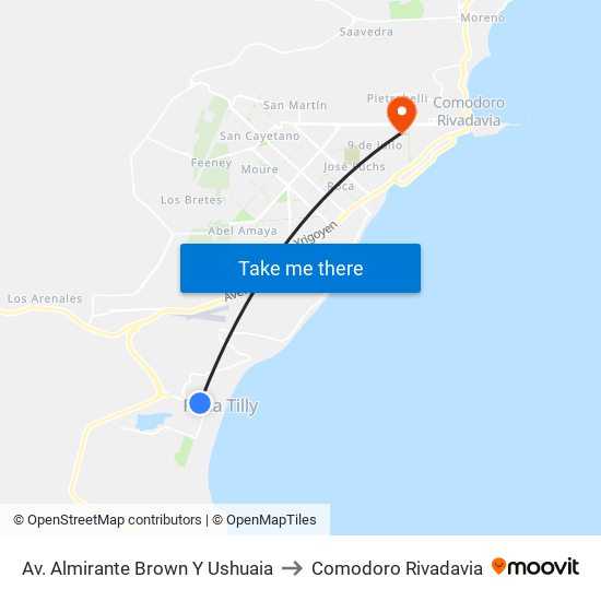 Av. Almirante Brown Y Ushuaia to Comodoro Rivadavia map