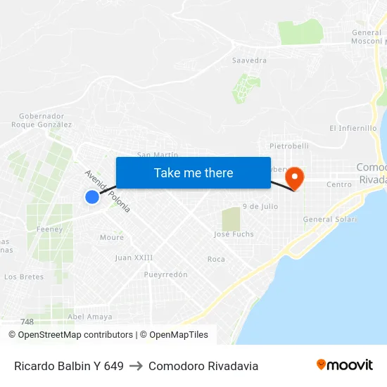 Ricardo Balbin Y 649 to Comodoro Rivadavia map