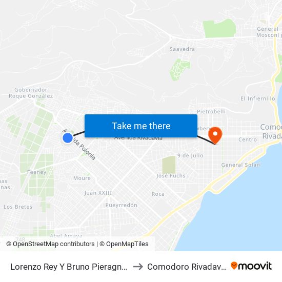 Lorenzo Rey Y Bruno Pieragnoli to Comodoro Rivadavia map