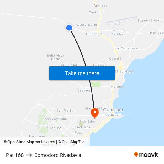 Pat 168 to Comodoro Rivadavia map