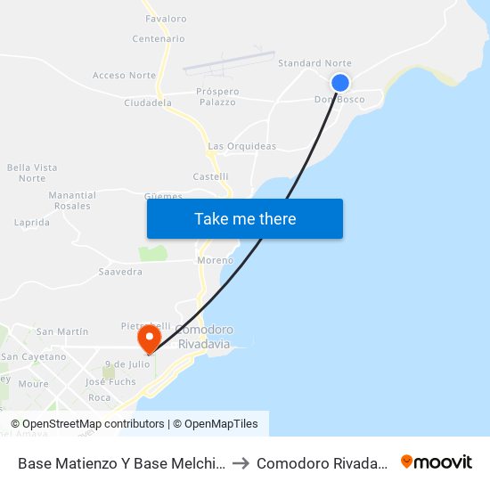 Base Matienzo Y Base Melchior to Comodoro Rivadavia map