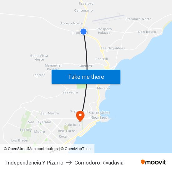 Independencia Y Pizarro to Comodoro Rivadavia map