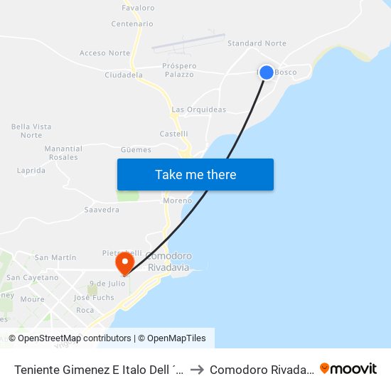 Teniente Gimenez E Italo Dell ´Oro to Comodoro Rivadavia map