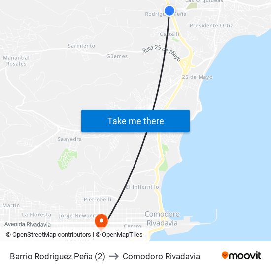 Barrio Rodriguez Peña (2) to Comodoro Rivadavia map