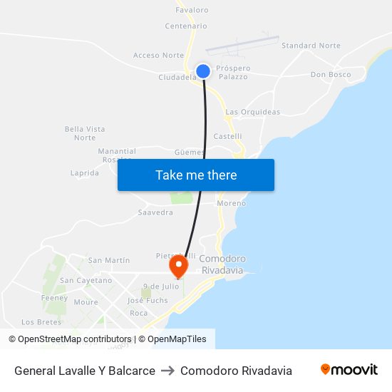 General Lavalle Y Balcarce to Comodoro Rivadavia map