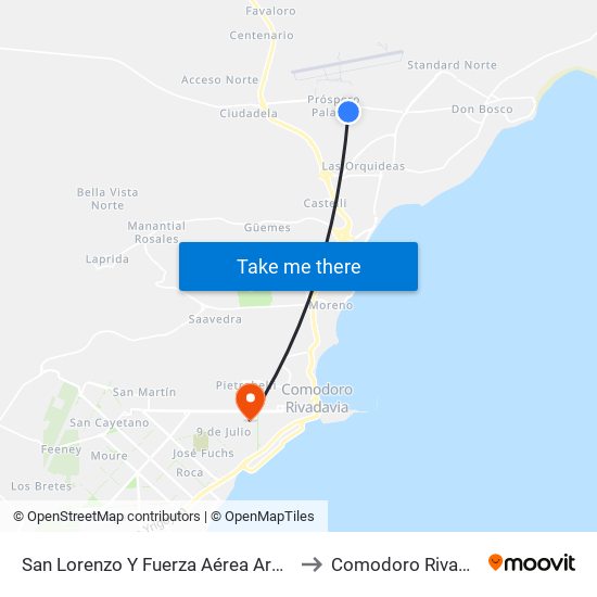 San Lorenzo Y Fuerza Aérea Argentina to Comodoro Rivadavia map