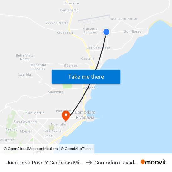 Juan José Paso Y Cárdenas Miranda to Comodoro Rivadavia map