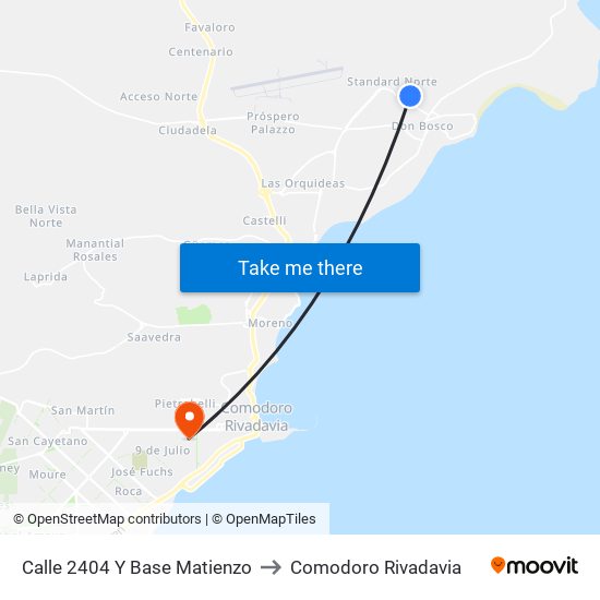 Calle 2404 Y Base Matienzo to Comodoro Rivadavia map