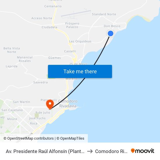 Av. Presidente Raúl Alfonsín (Planta De Cemento) to Comodoro Rivadavia map