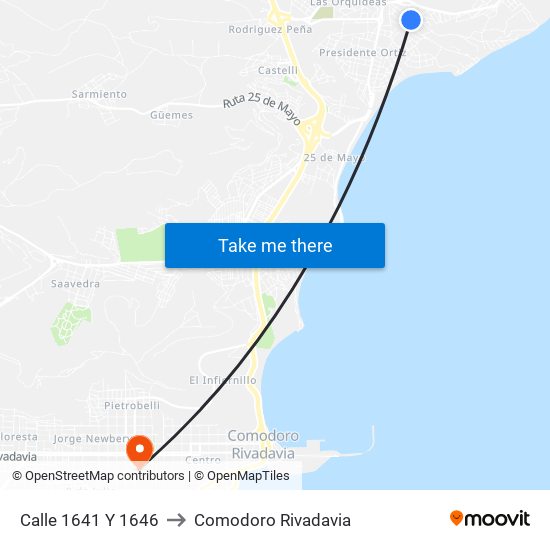 Calle 1641 Y 1646 to Comodoro Rivadavia map