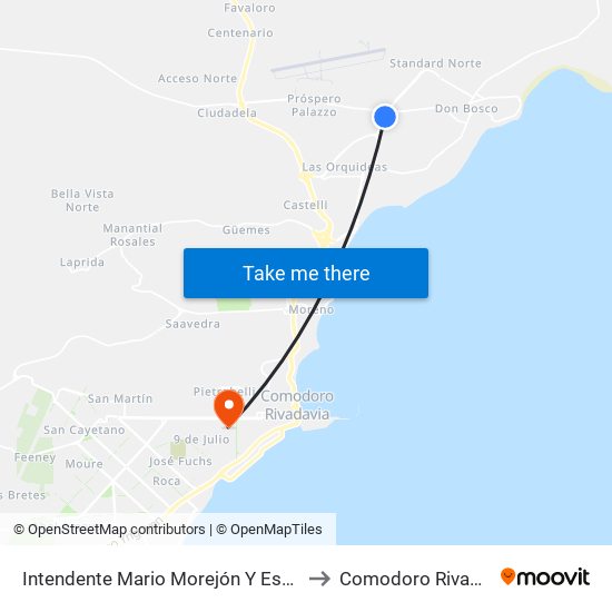 Intendente Mario Morejón Y Escalante to Comodoro Rivadavia map