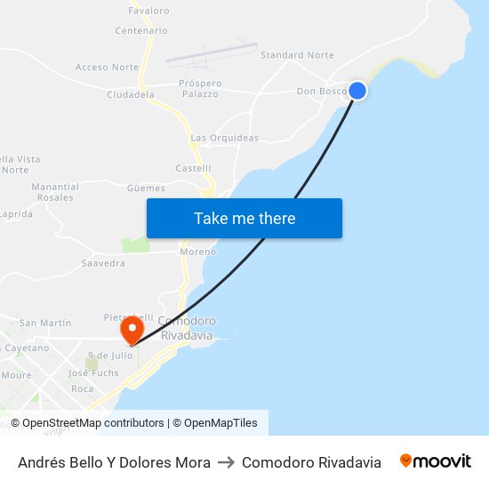 Andrés Bello Y Dolores Mora to Comodoro Rivadavia map